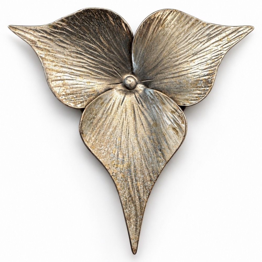 Vintage NYE Sterling Silver Orchid Flower Brooch Pin Botanical Floral 6g